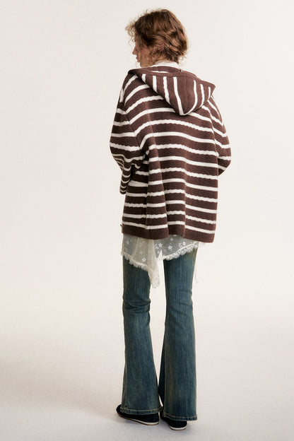 Hooded Striped Knit Cardigan
