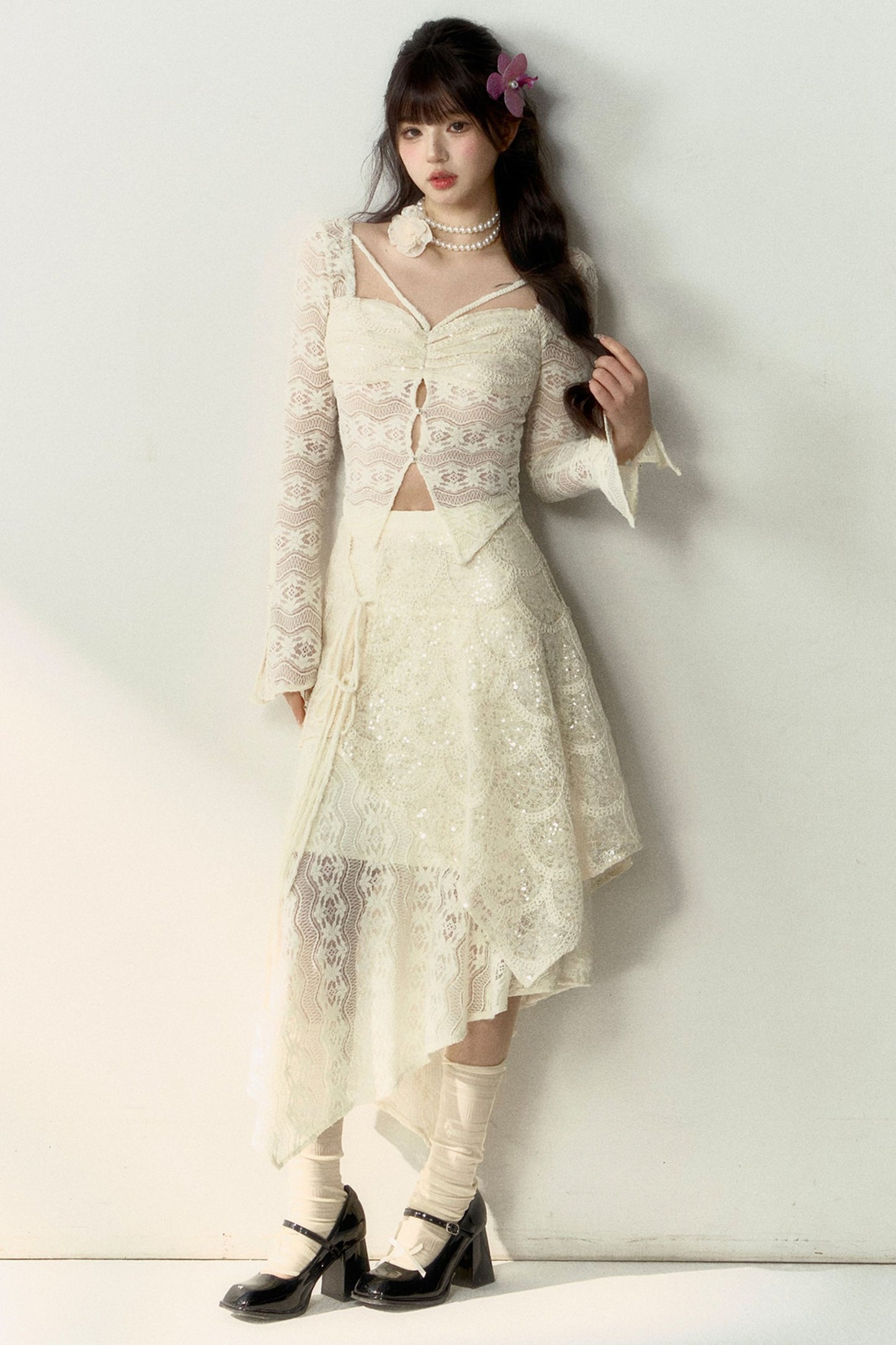 New Chinese Lace Top and Skirt Set-Up
