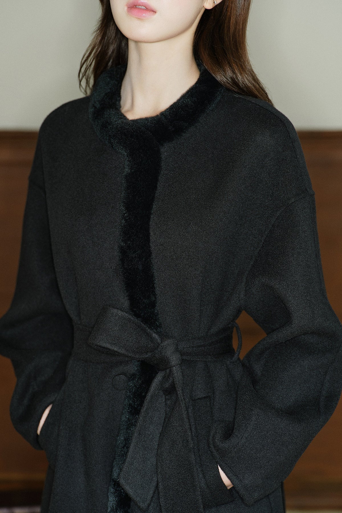 Rabbit Fur Placket Wool Coat