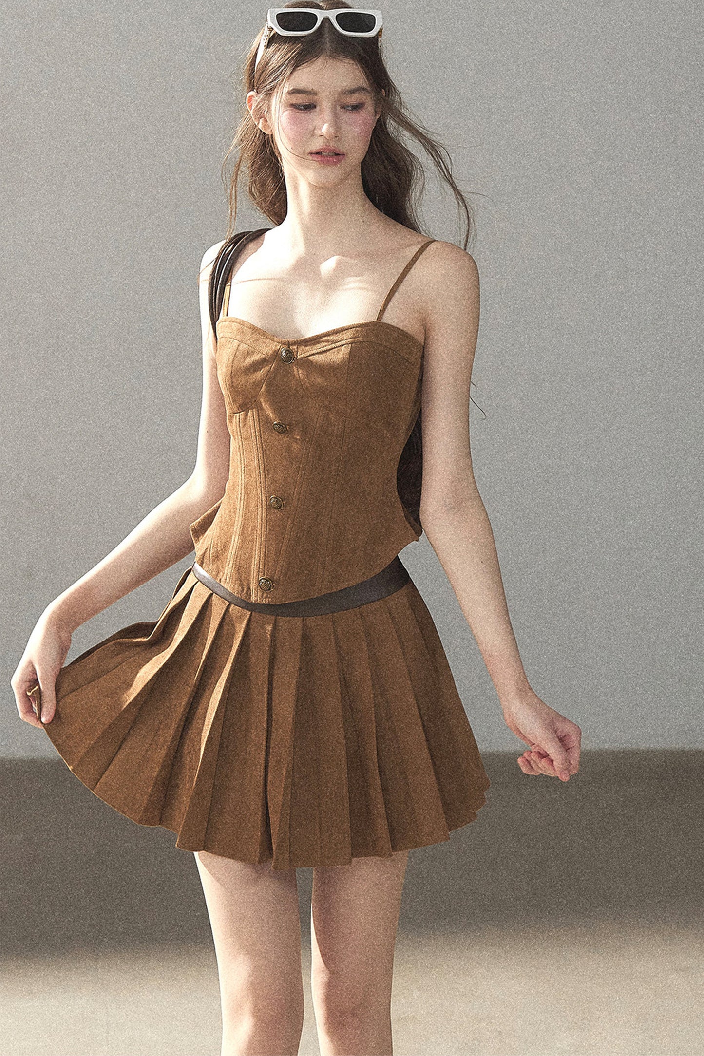 Autumn Coat and Pleated Skirt Three-Piece Set-Up