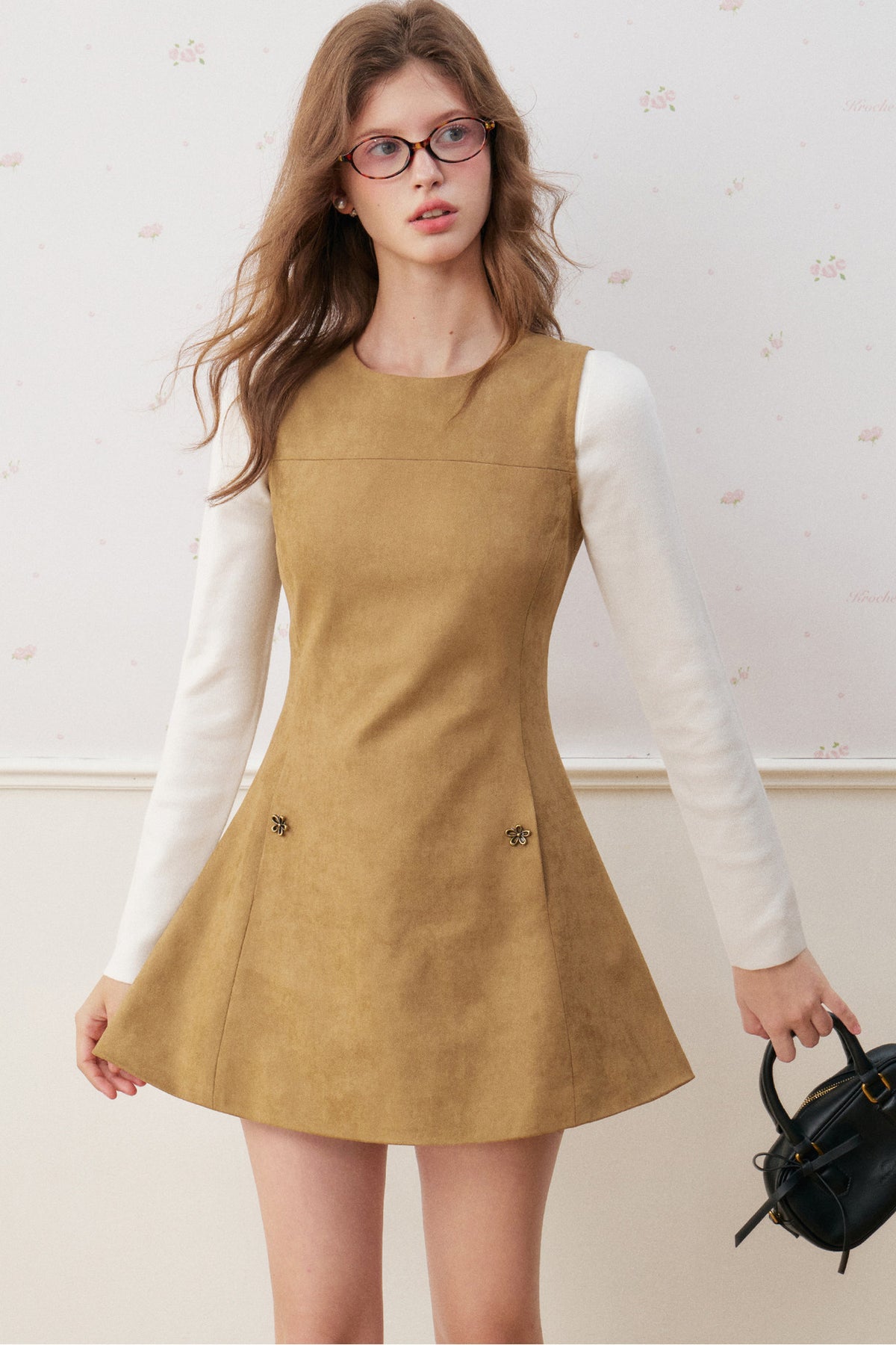 Sleeveless Round Neck Suede A-Line Umbrella Dress