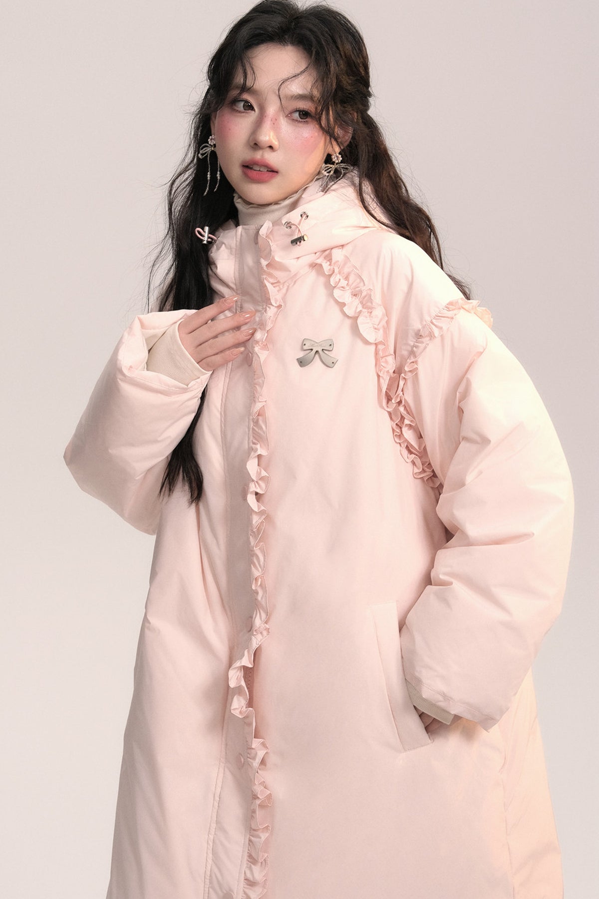 Lace Trim Long Down Jacket