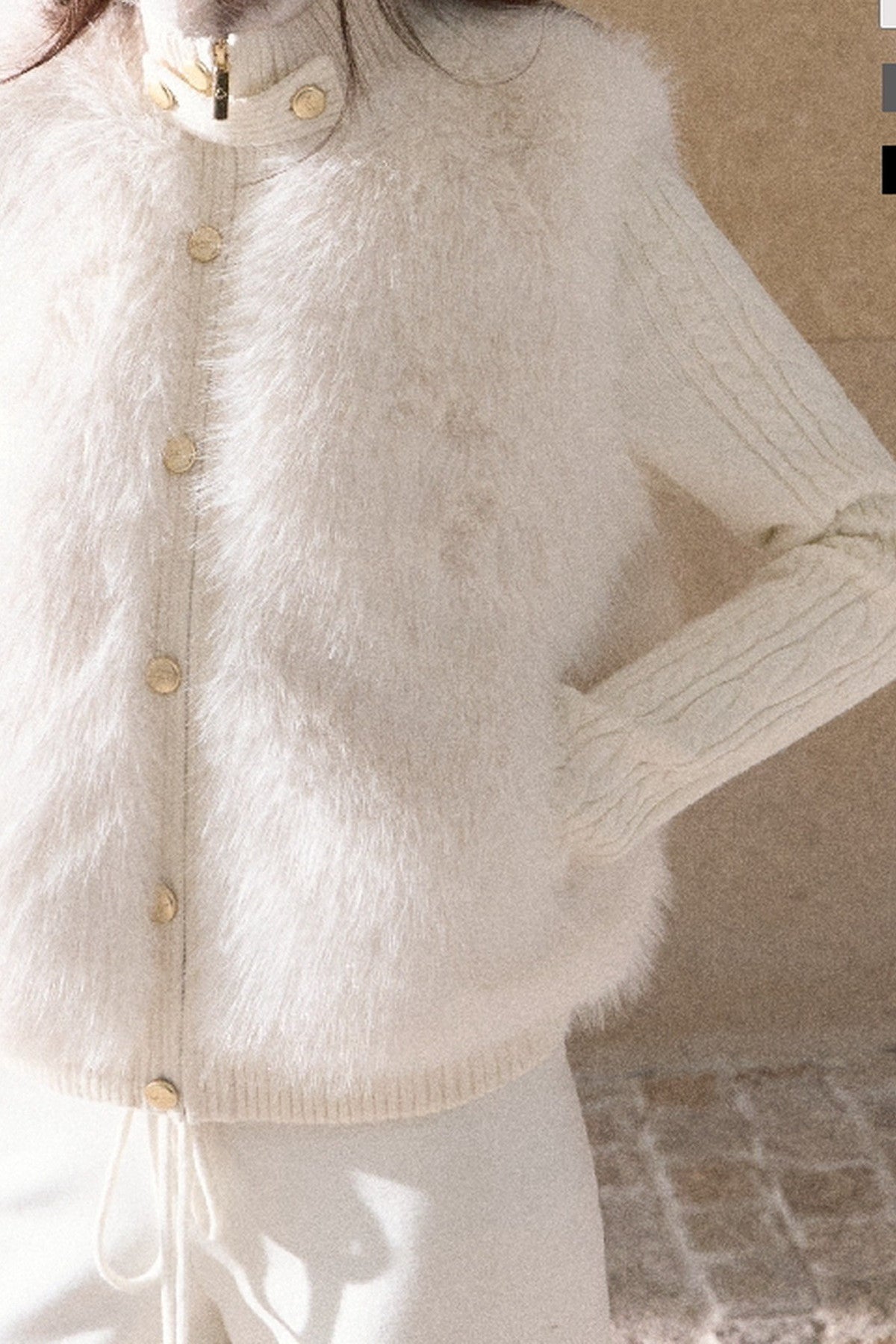Vintage Eco-Friendly Fur Cable Knit Jacket