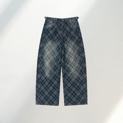 Pantaloni in denim a quadri sfumati
