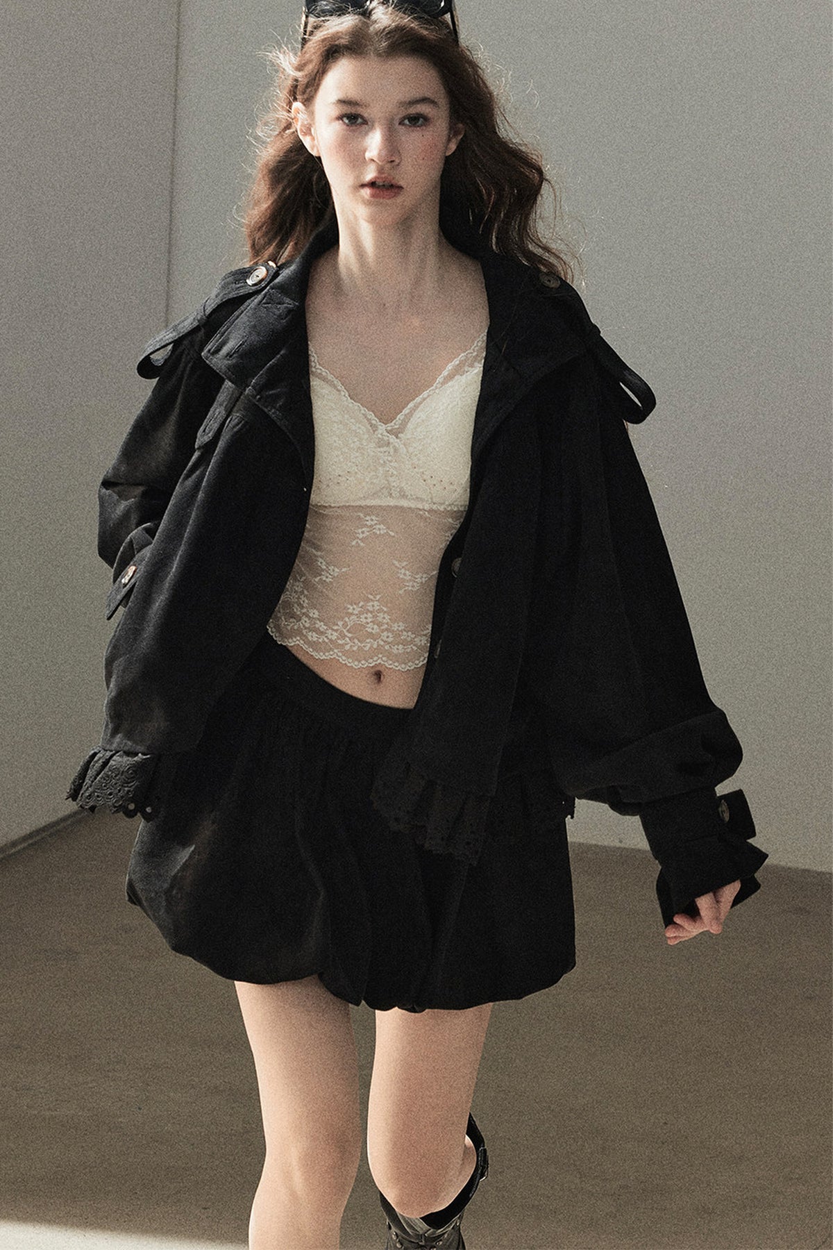 Ensemble veste et jupe en faux daim