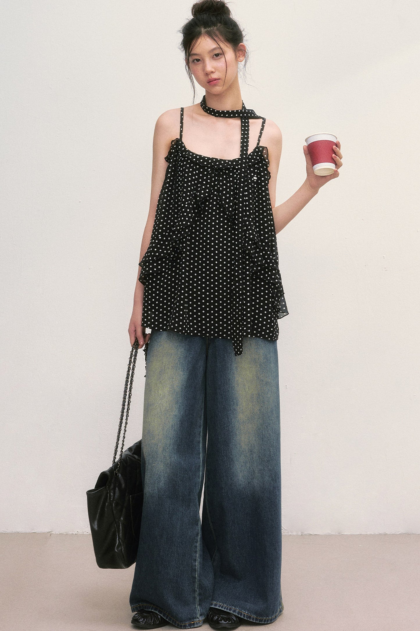 Polka Dot Ruffled Chiffon Camisole