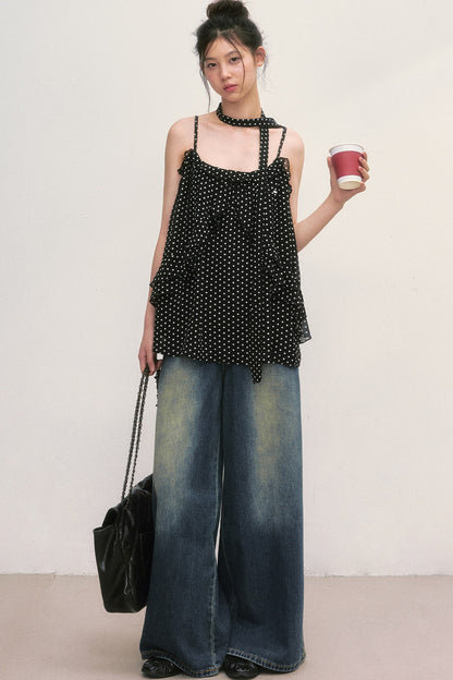 Polka Dot Ruffled Chiffon Camisole