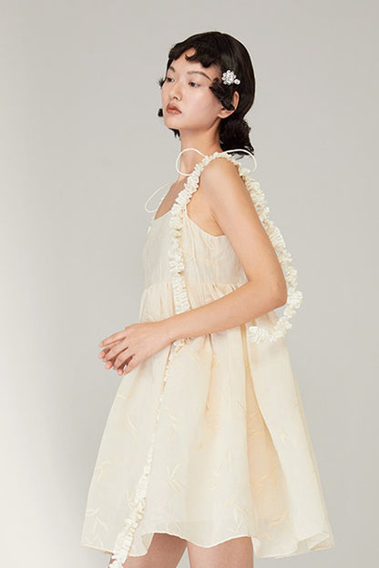 Floral Jacquard Ruffle Strap Dress