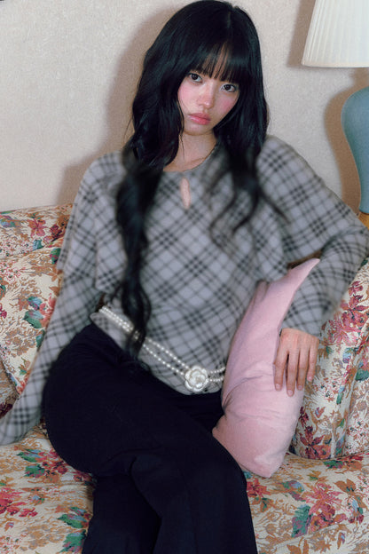 Plaid Cape Long Sleeve Top