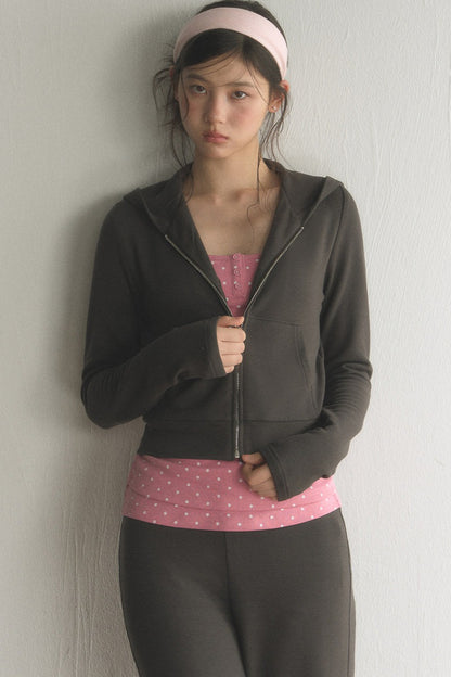 Short Zipper Hooded Jacket With  Pants and Top Set-Up
