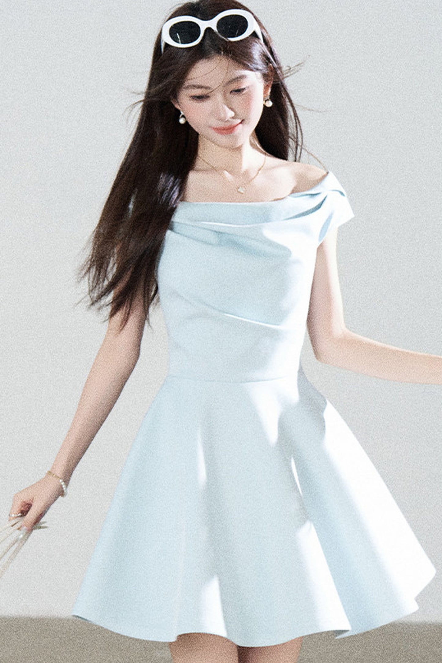 Lake Green Tencel Off-Shoulder A-Line Dress