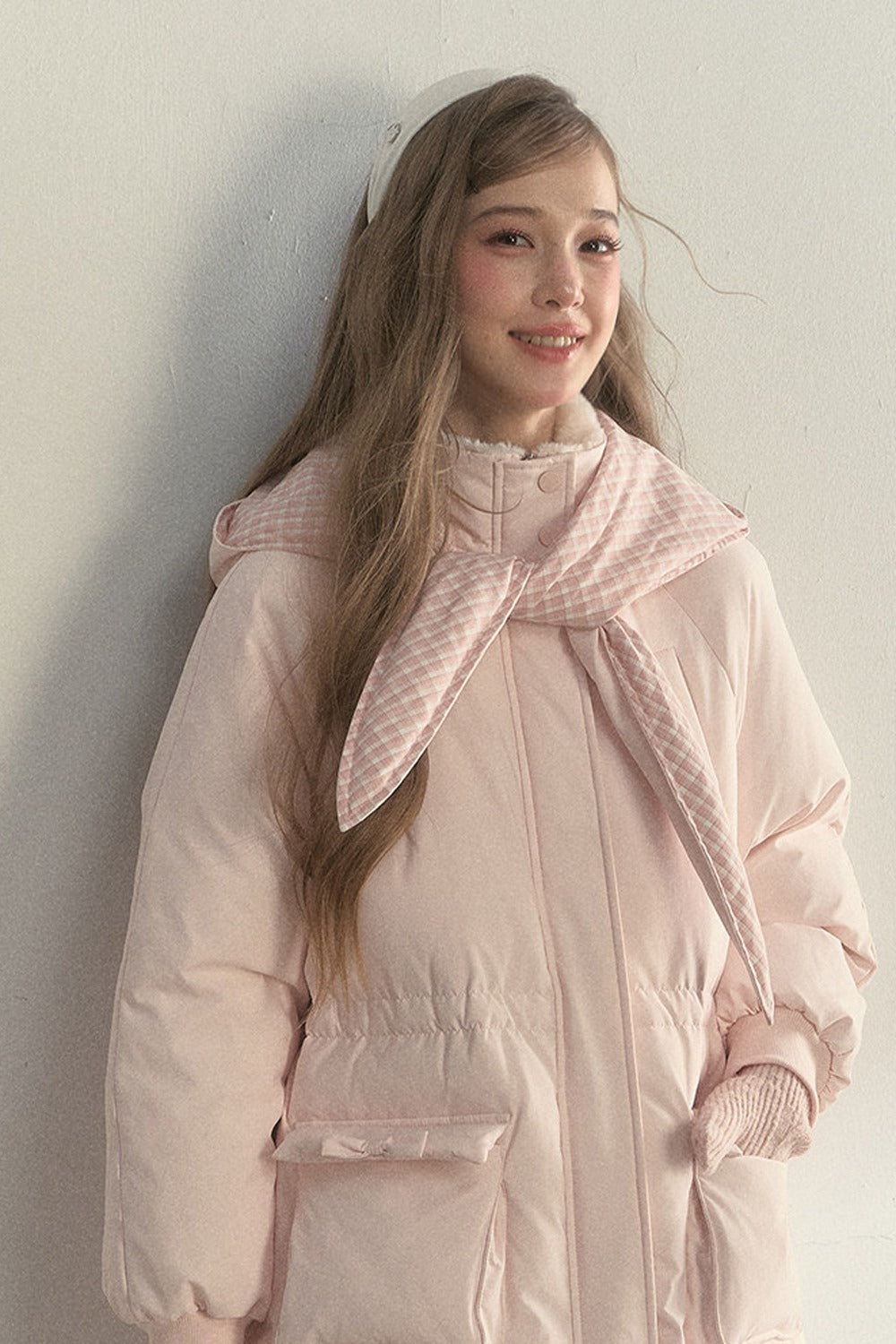 Cloud Scarf Hat Mid-Length Down Jacket
