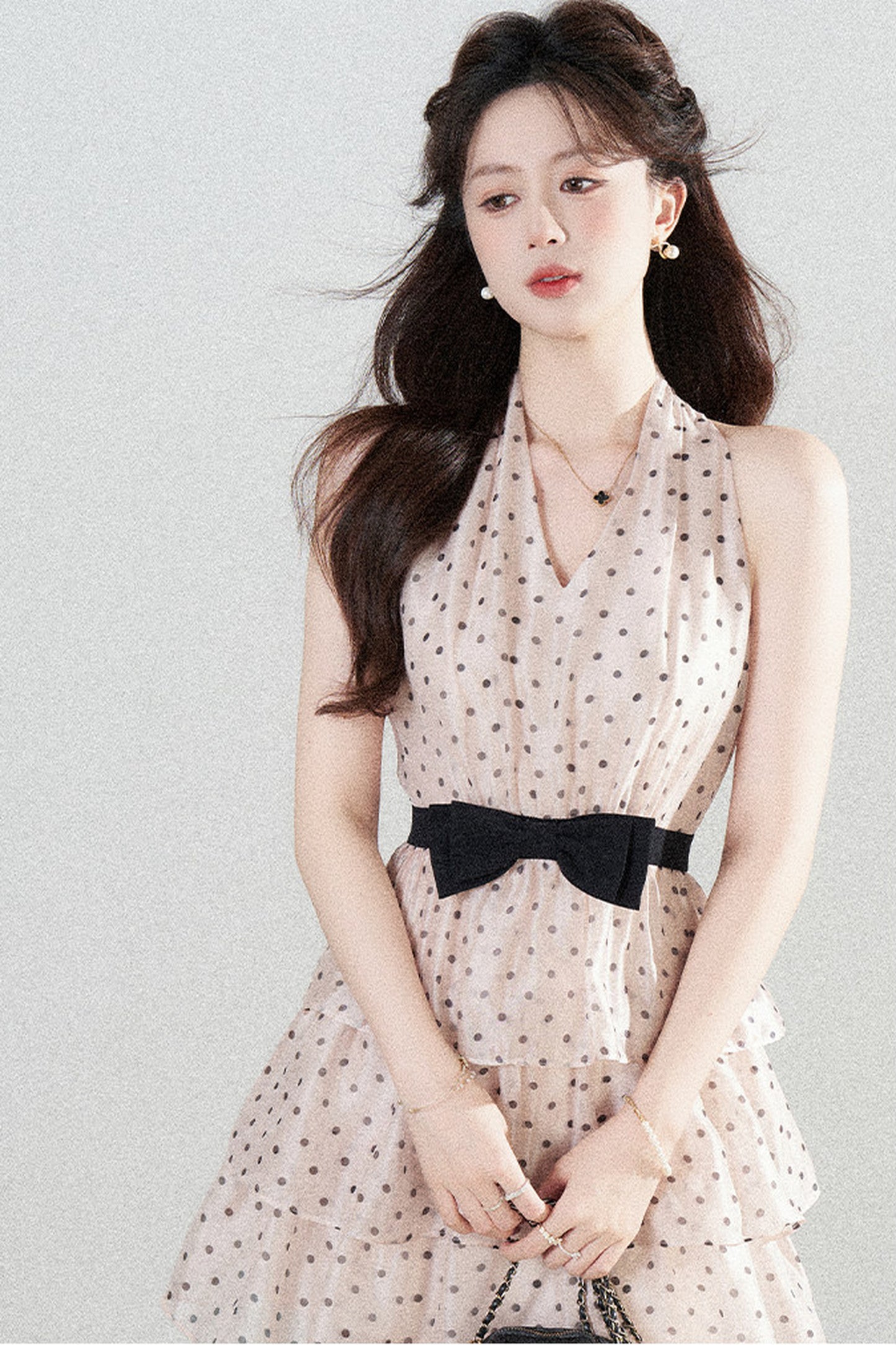 Pink Polka Dot Chiffon Dress
