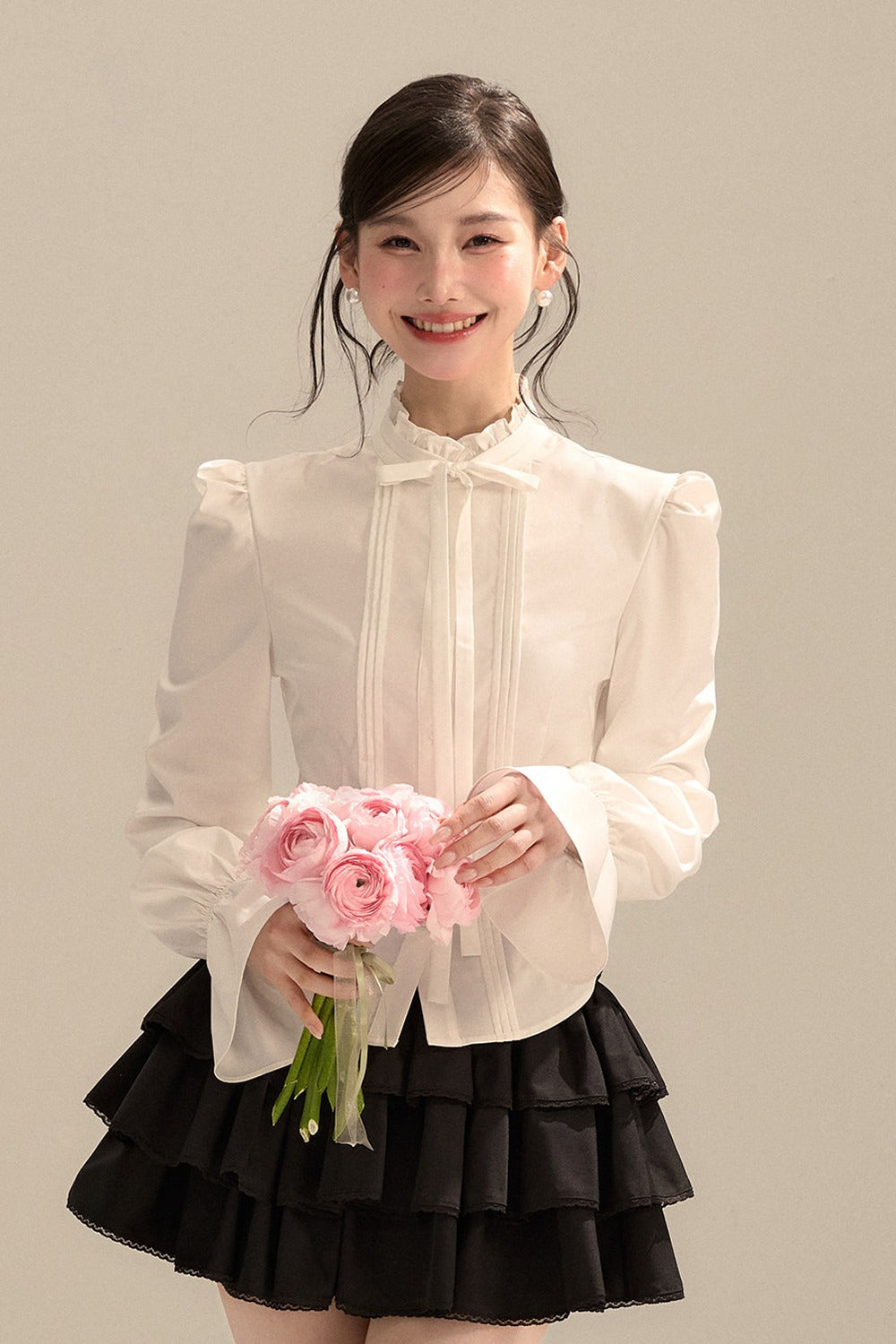 Bow Tie Puff Sleeve Shirt