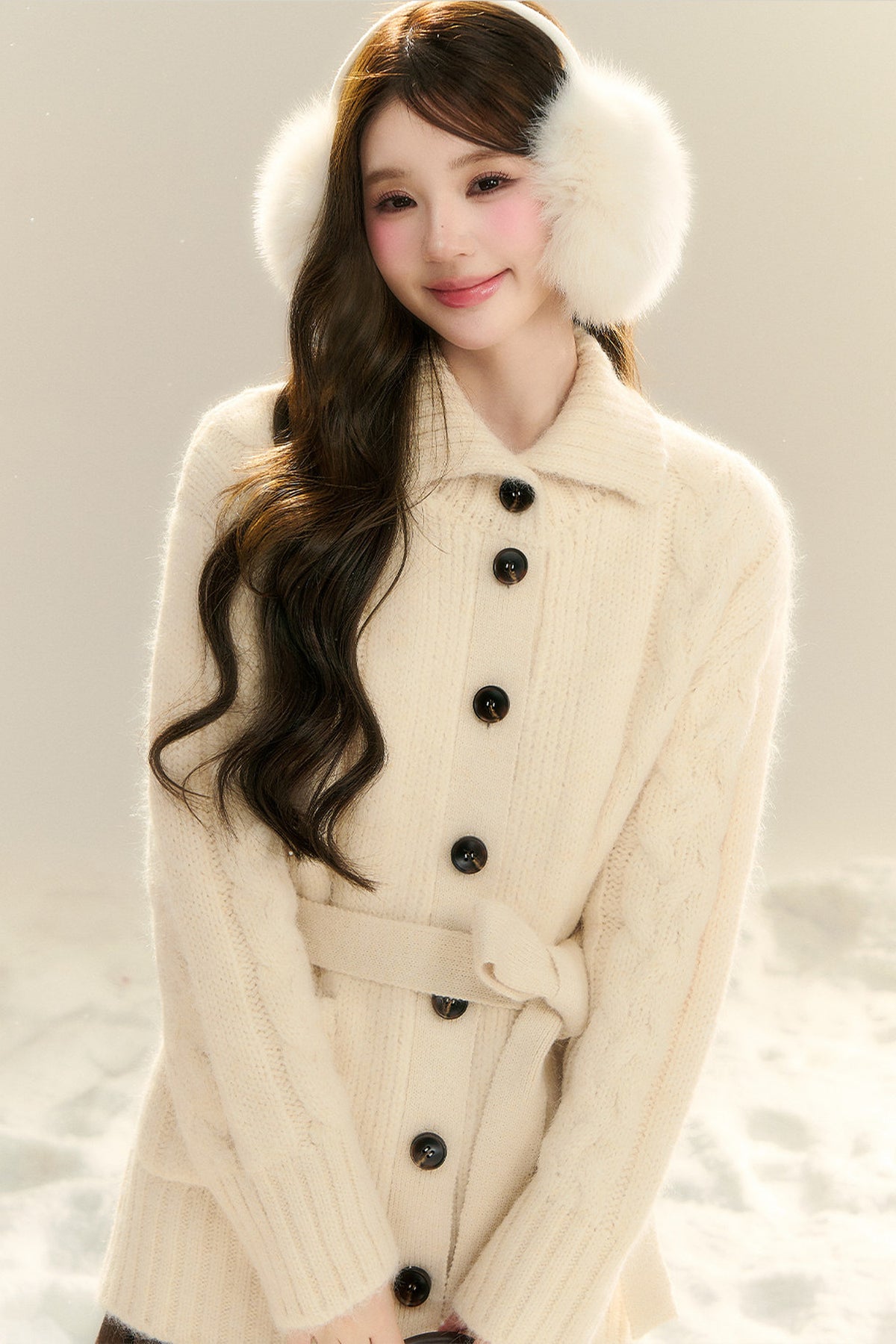 Waist-Cinching Cable Knit Sweater Cardigan