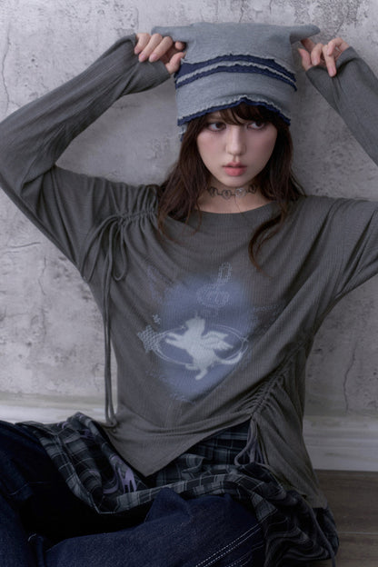 Gray Unicorn Drawstring T-Shirt