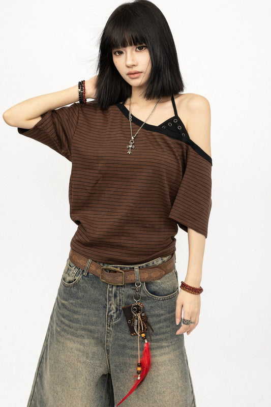 Color-Block Striped Off-Shoulder Top