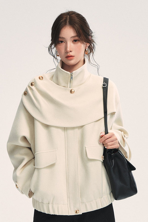 Off-White Wool Scarf Collar Jacket