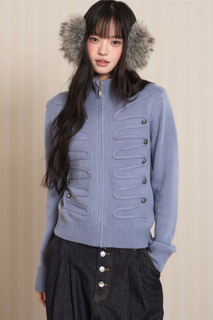 Napoleon Style Zipper Knit Cardigan
