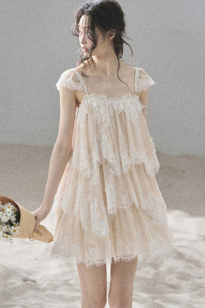 Asymmetric French Lace Mesh Top Set