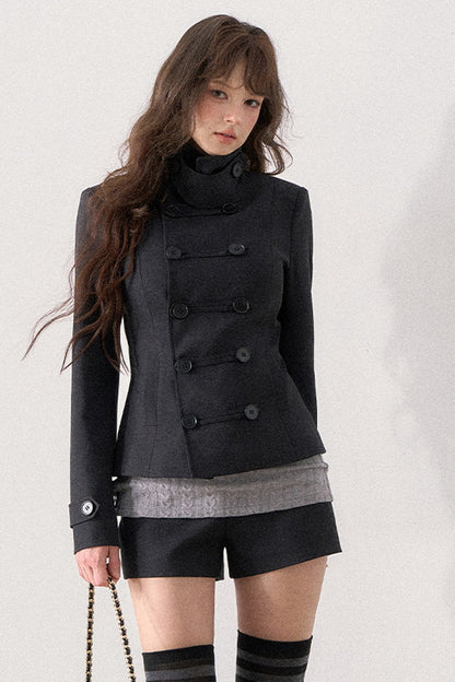 Double-Breasted Blazer and Cuffed Shorts Set