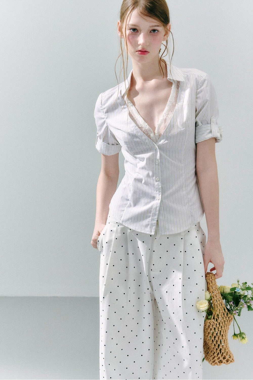 Lace Low Neck Two-Piece Blouse