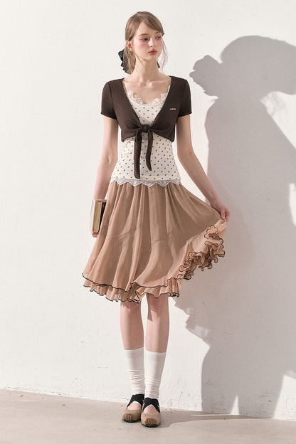 Vintage Printed Lace Vest with Bolero, Skirt and Jacket Set