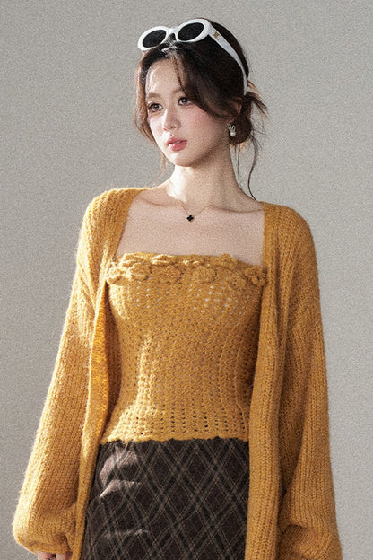 3D Flower Tube Top and Cardigan Set