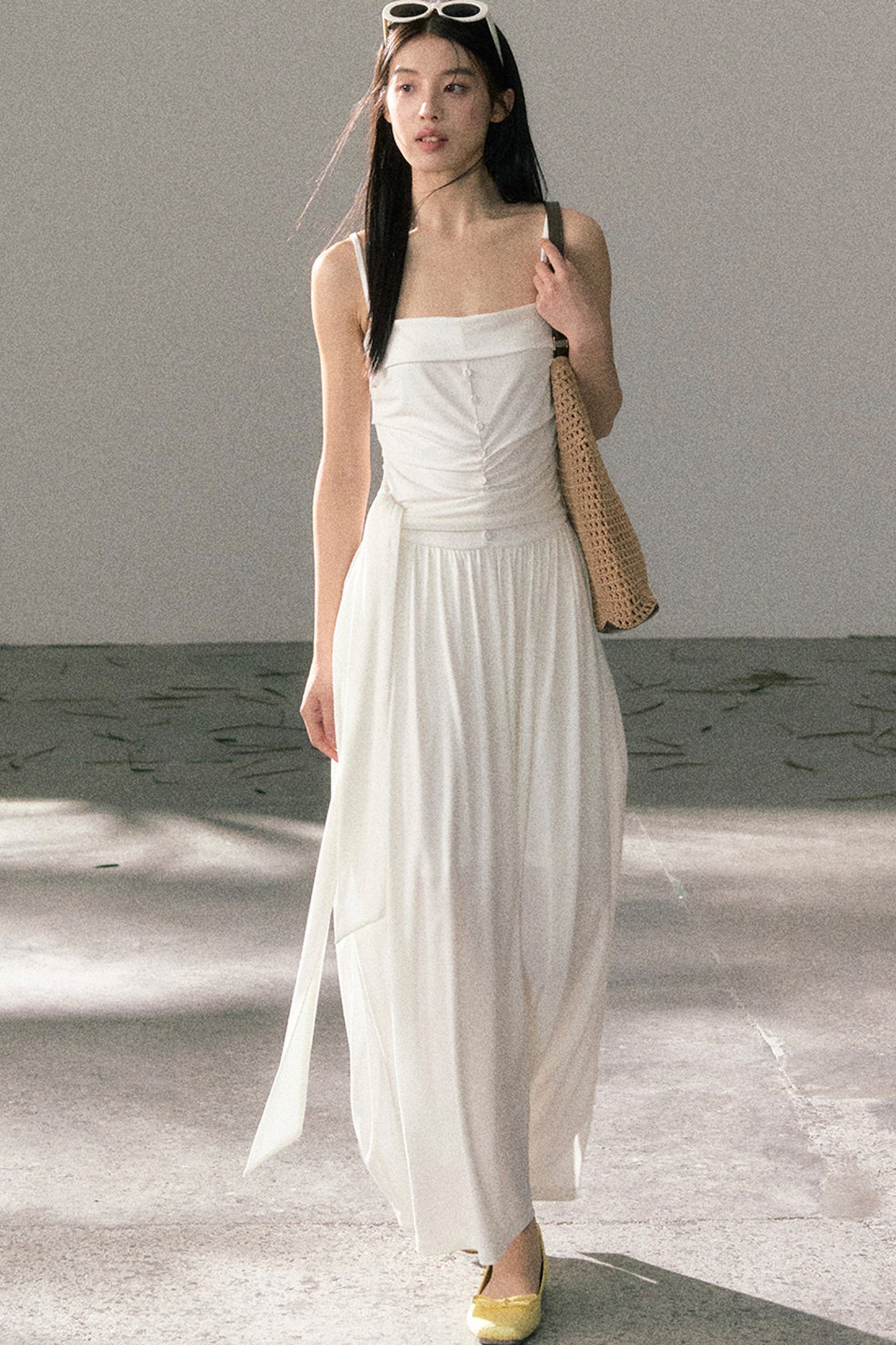 Plissiertes Trägerkleid aus Lyocell
