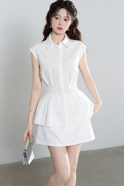 Pleated Shirt and Mini Skirt Set-Up