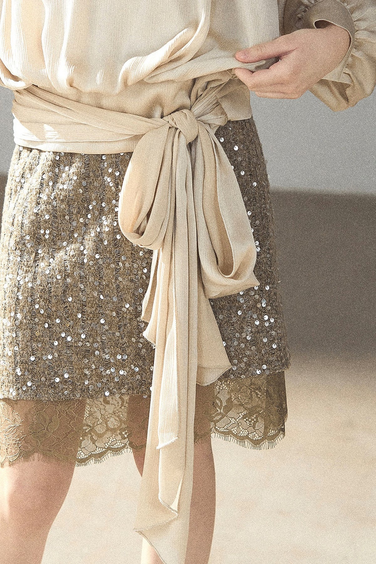 Straight Cut Sequin Lace Skirt
