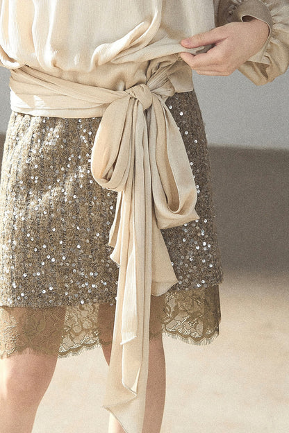 Straight Cut Sequin Lace Skirt