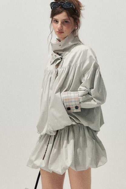 Plaid Trench Coat and Skirt Set-Up
