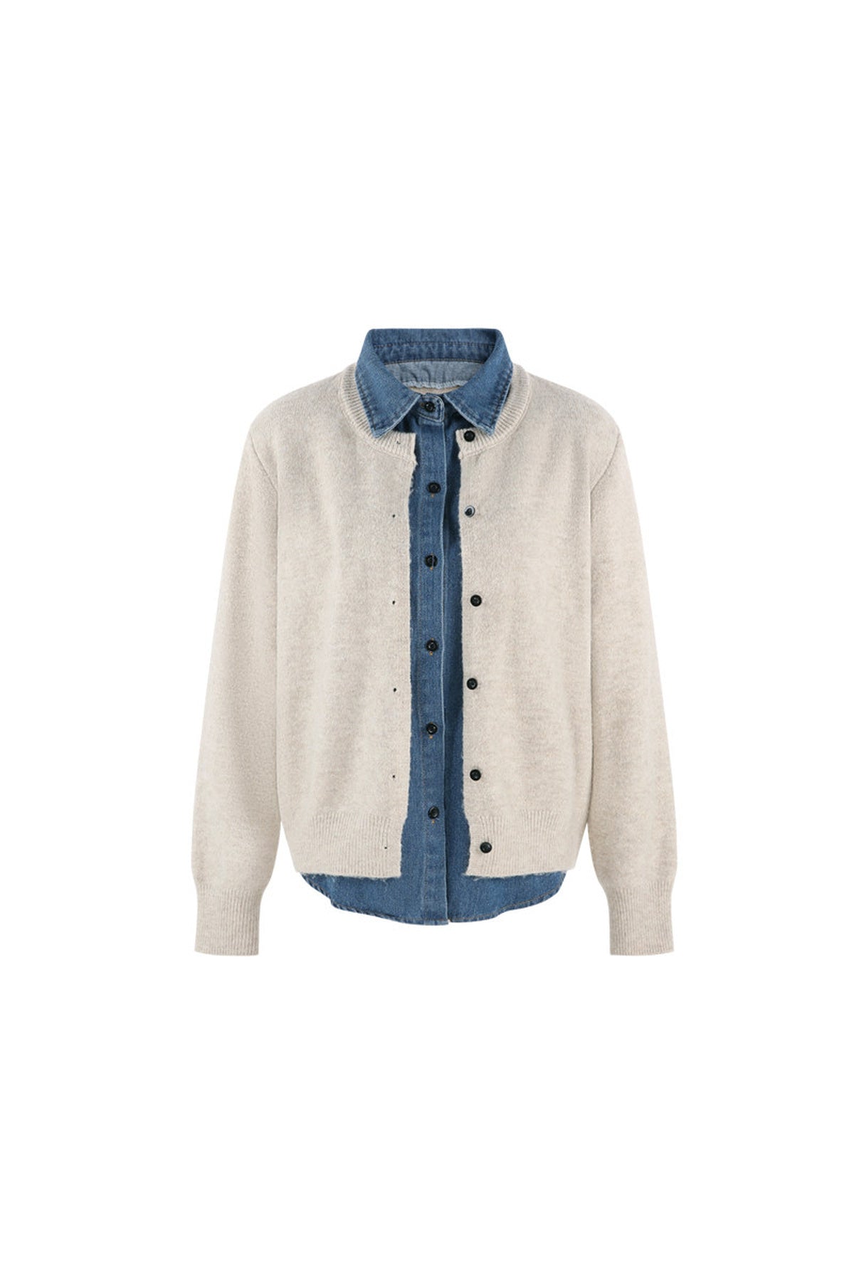 Layered-Look Denim Collar Sweater