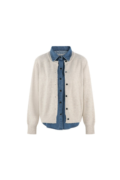 Layered-Look Denim Collar Sweater
