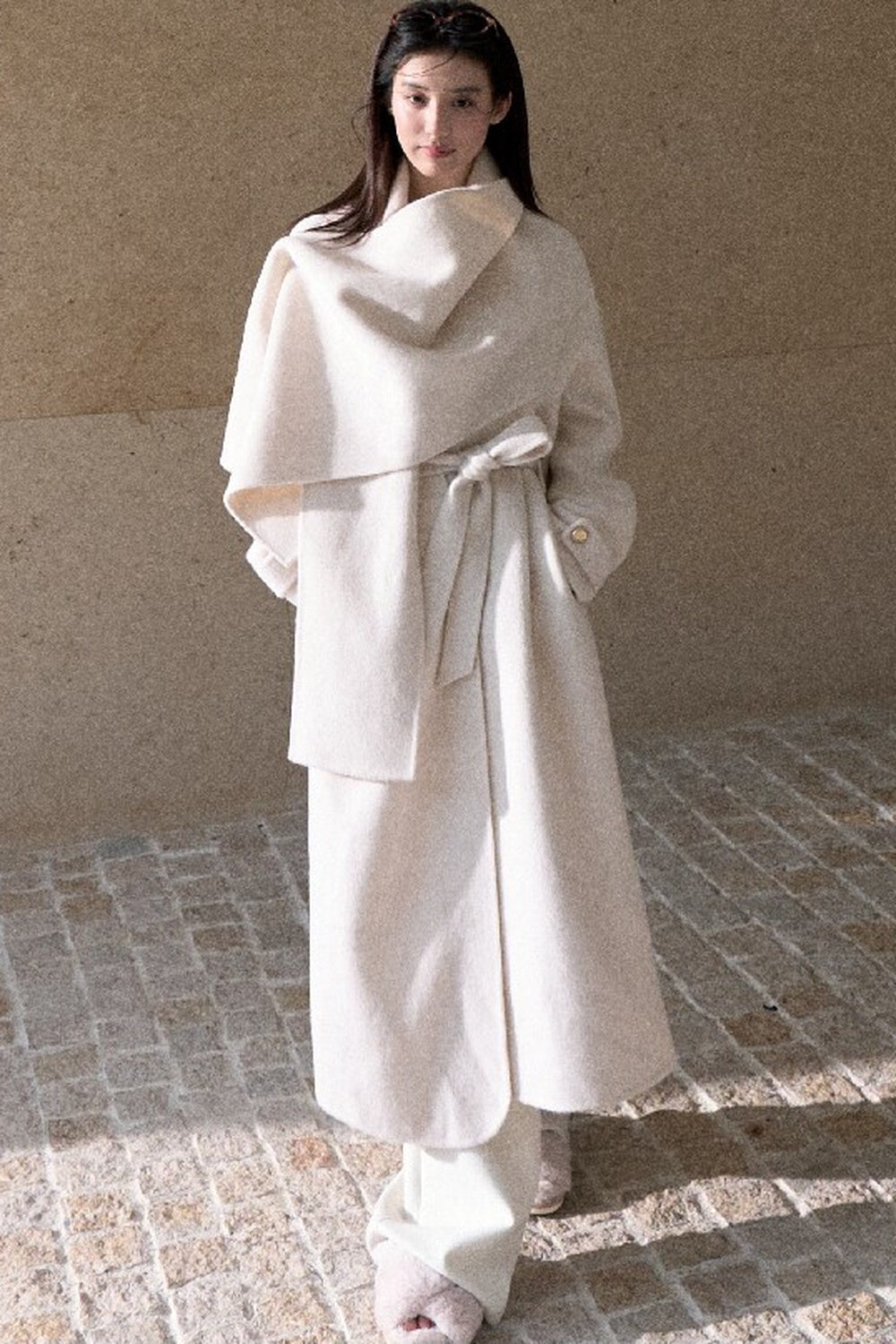 Double-Sided Wool Scarf Collar Coat