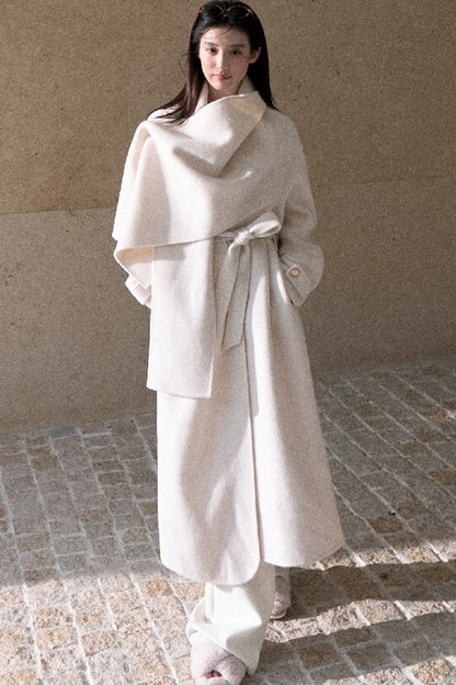 Double-Sided Wool Scarf Collar Coat
