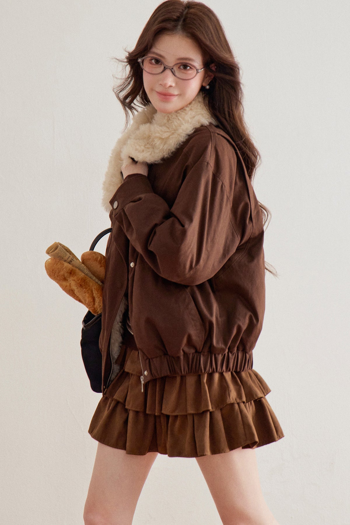 Imitation Lamb Fur Collar Short Jacket