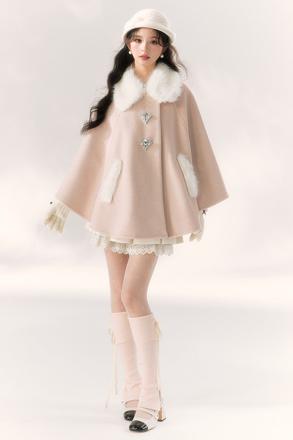 Luxurious Fur Collar Cape