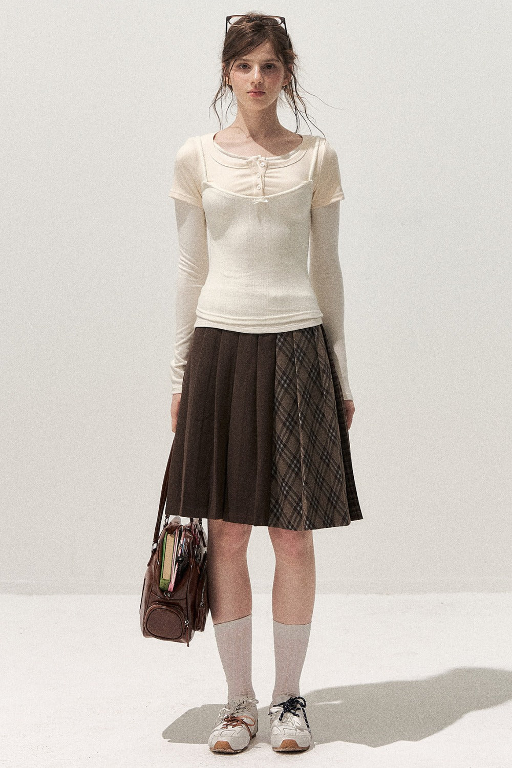 Retro Patchwork Pleated Skirt