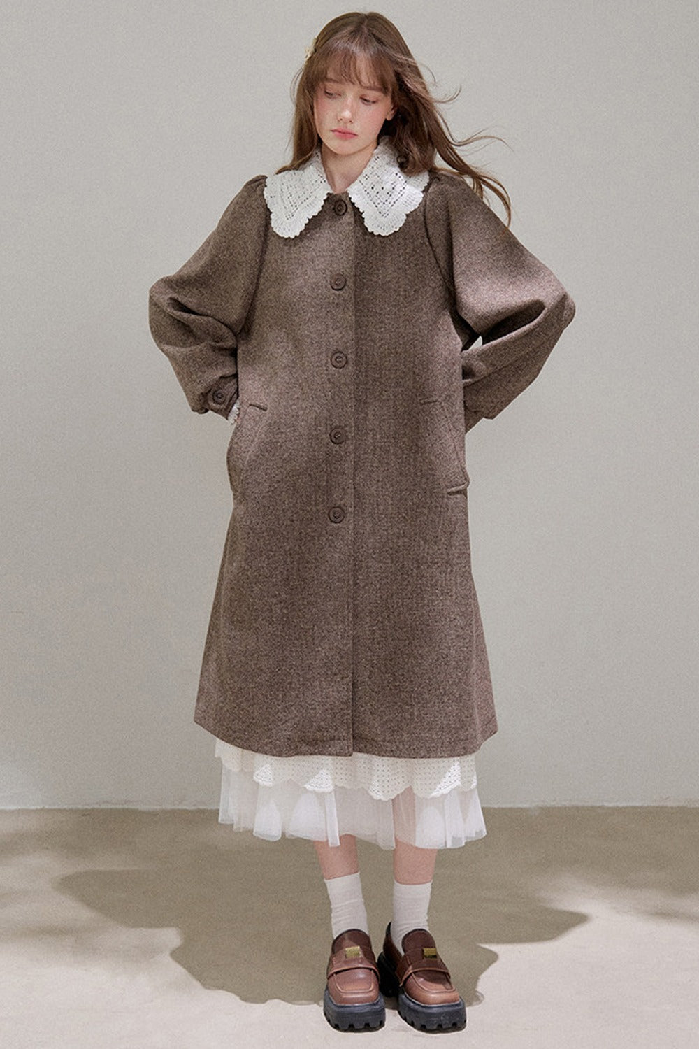 Brown Doll Collar Wool Coat