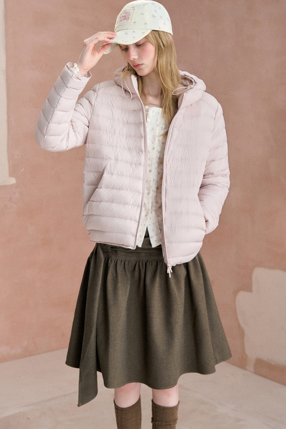Ribbed Hooded Lightweight Down Jacket