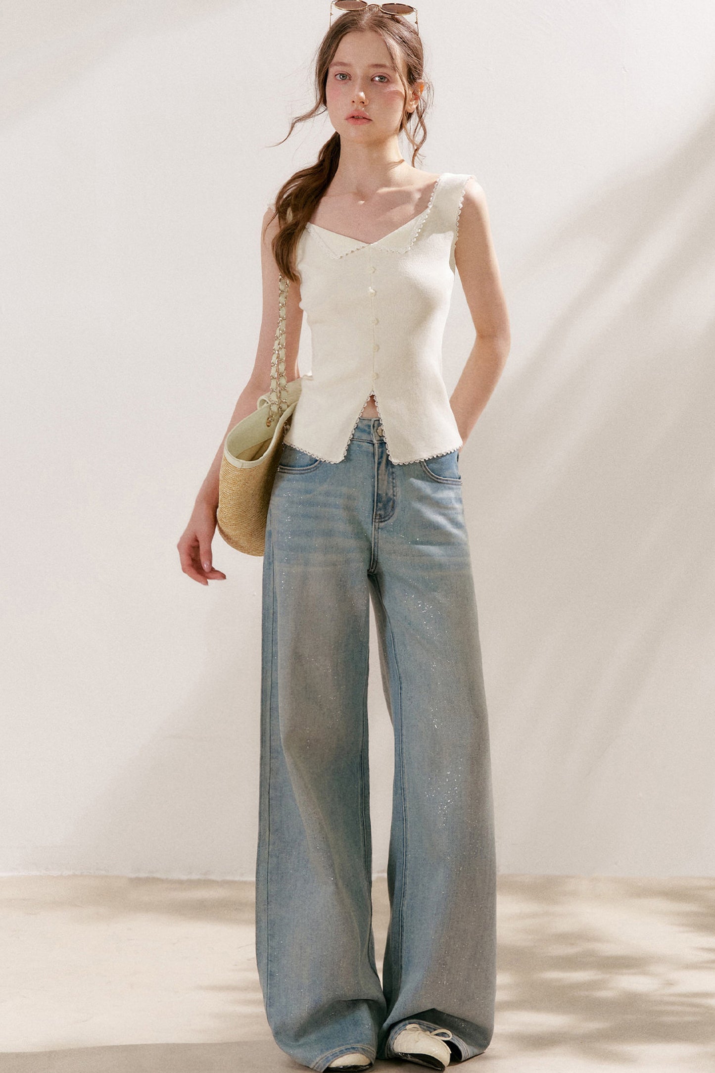 Lyocell Lace Trim Knit Vest