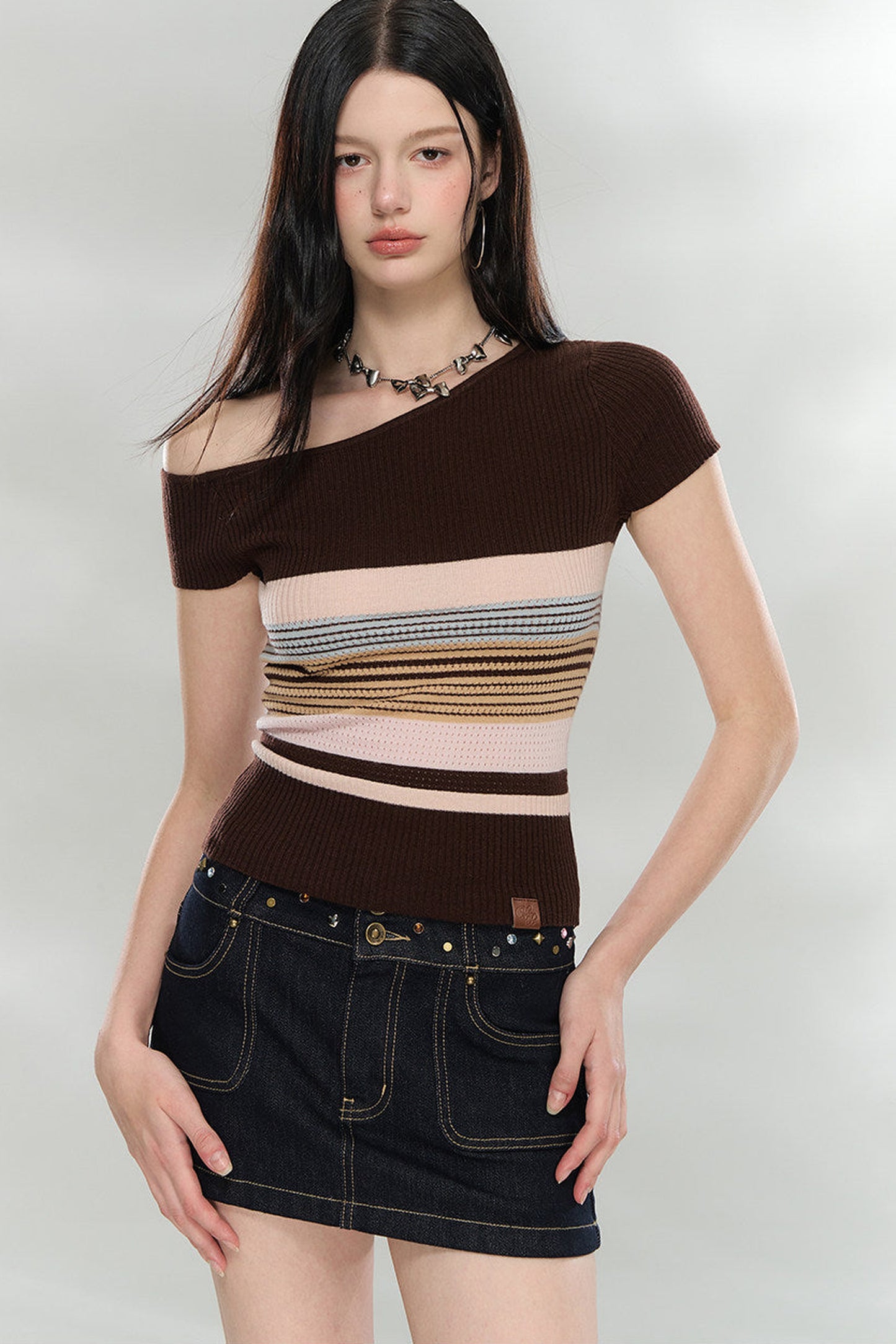 Asymmetrical Striped Knit Top