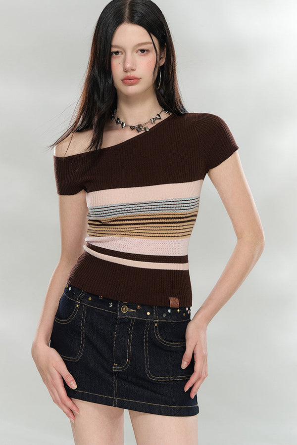 Asymmetrical Striped Knit Top