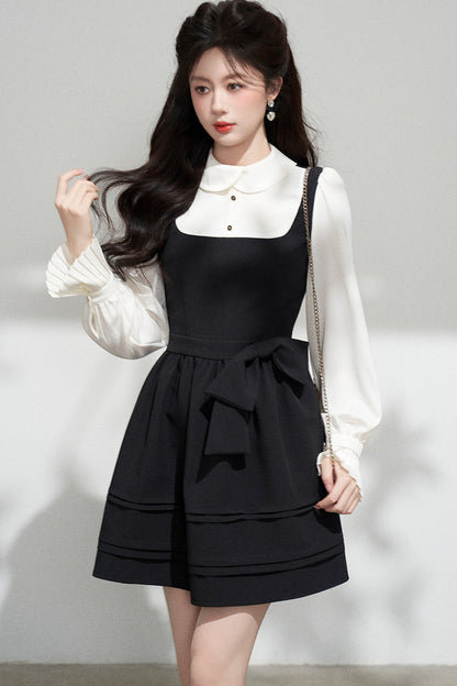 Layered-Look Puffy Collared Dress