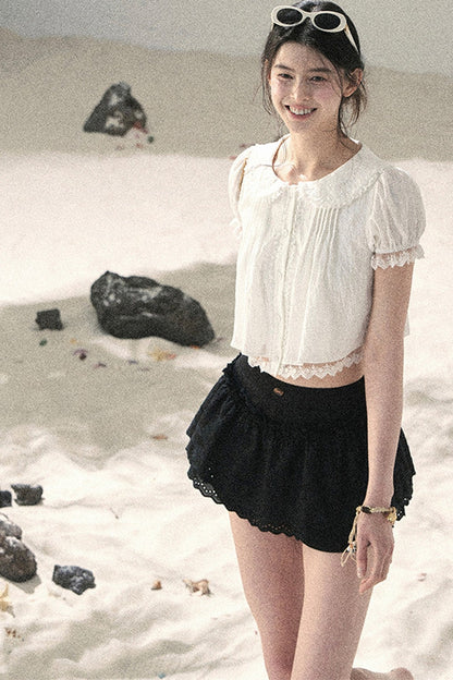 French Style Lace Puff Sleeve Blouse