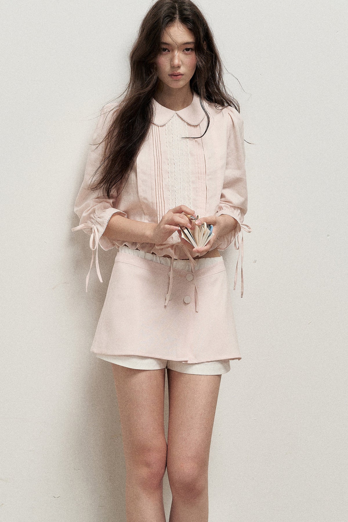 Lyocell Linen Tuck Pleat Shirt and Skirt Set-Up
