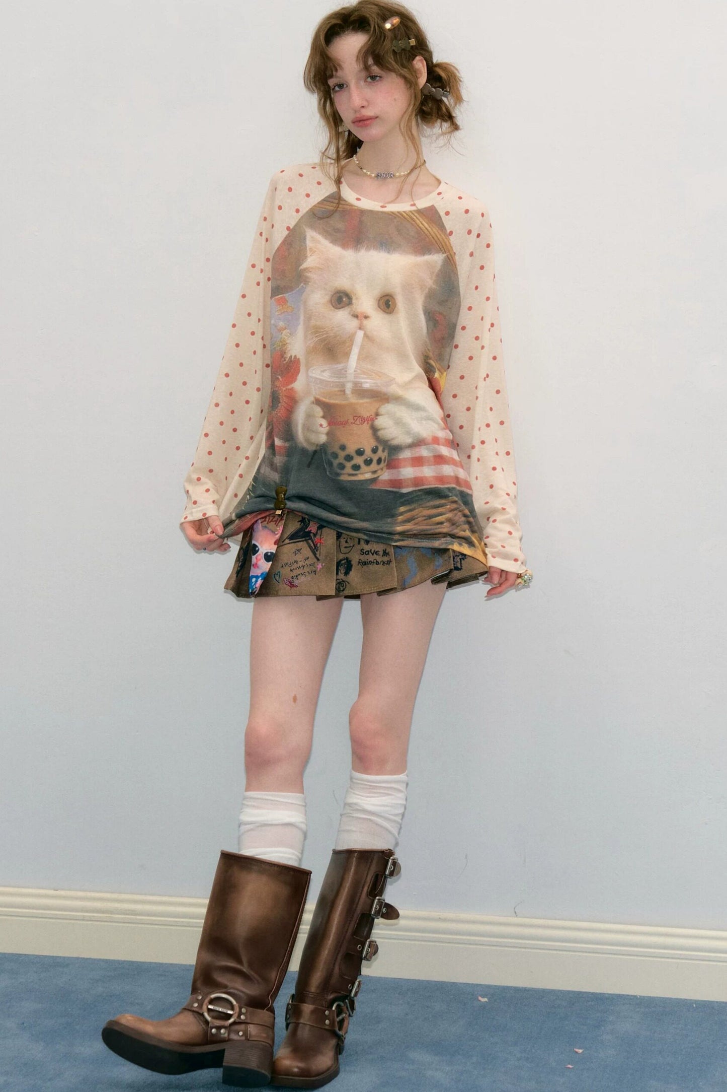 Autumn American Retro Polka Dot T-Shirt