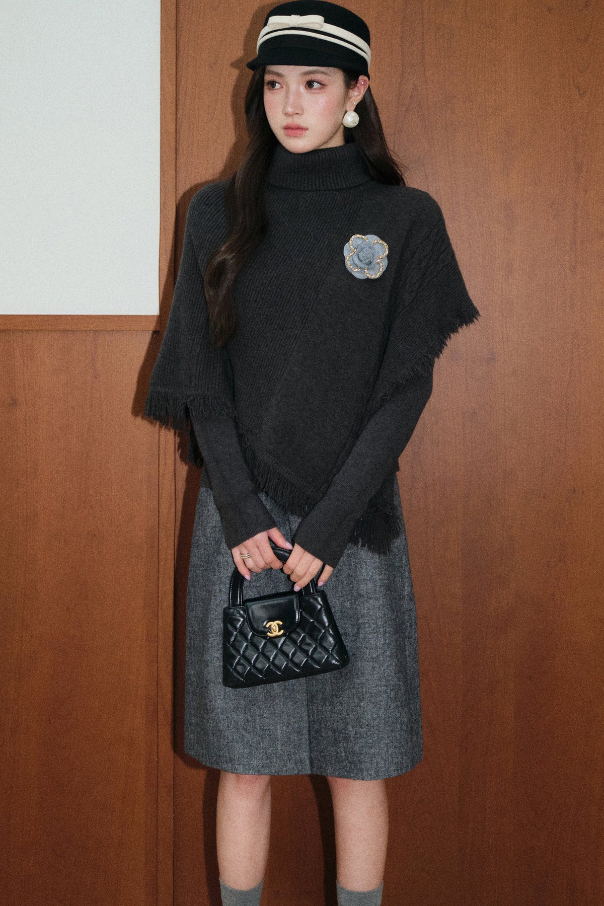Tassel Cape Shawl Sweater and Skirt Set